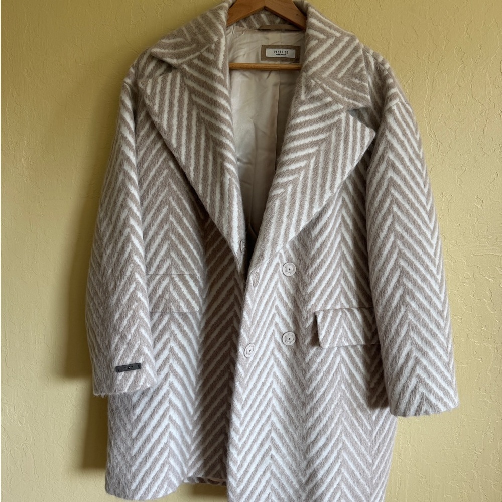 Stylish Beige Herringbone Coat
